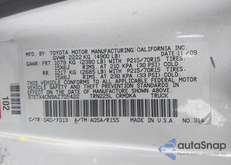 2010 Toyota Tacoma from USA, damaged, VIN 5TETX4CN9AZ705422